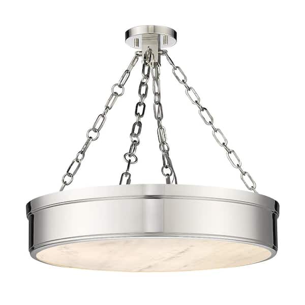 Unbranded Anders 24-Wat 22 in. 3-Light Polished Nickel Integrated LED Semi Flush Mount Light with Marbling Parian Plastic Shade