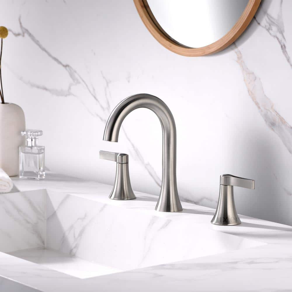 Brushed Nickel Widespread 2-Handle Bathroom Faucet with Drain Assembly