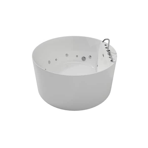 47 in. Oval Freestanding Whirlpool Soaking Bathtub with 6 Jets, LED Lights, and Ergonomic Design Center Drain in White