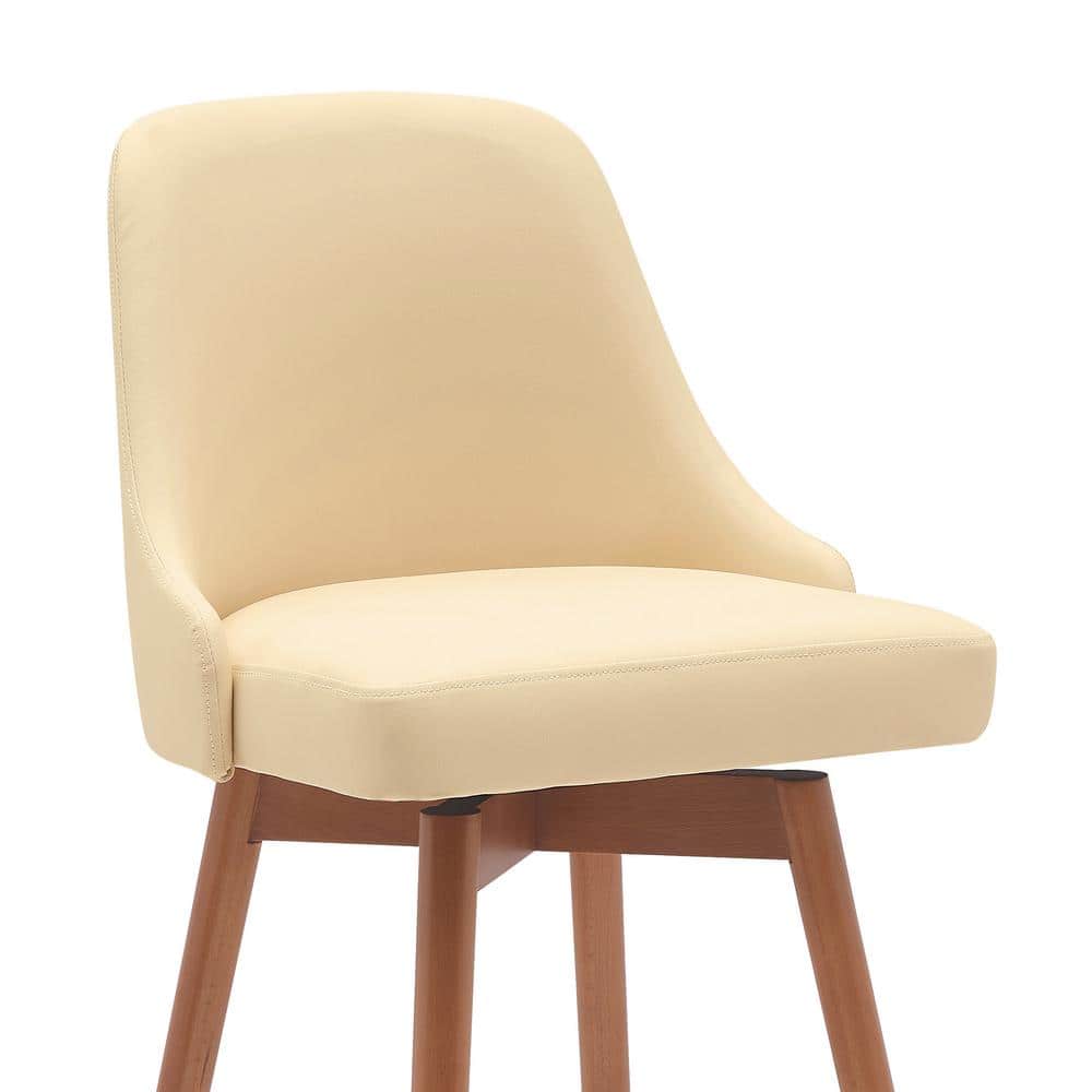 Cream Faux Leather Walnut Wood Swivel Counter Stool