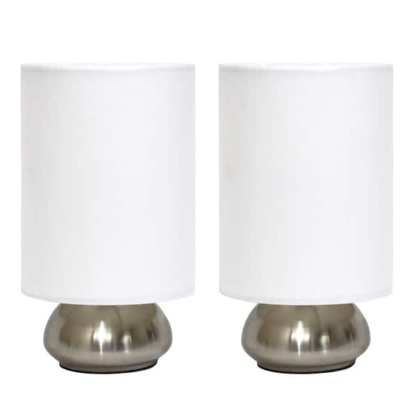 Creekwood home 9 in. Chic Elongated Shade Mini Touch Lamp Duo, for Bedroom, Living Room, Hallway, Brushed Nickel with Ivory Shades