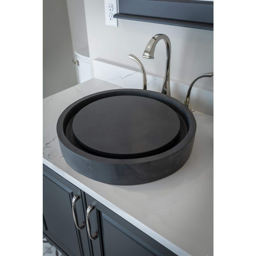 18-Inch Black Lava Stone Round Infinity Pool Sink