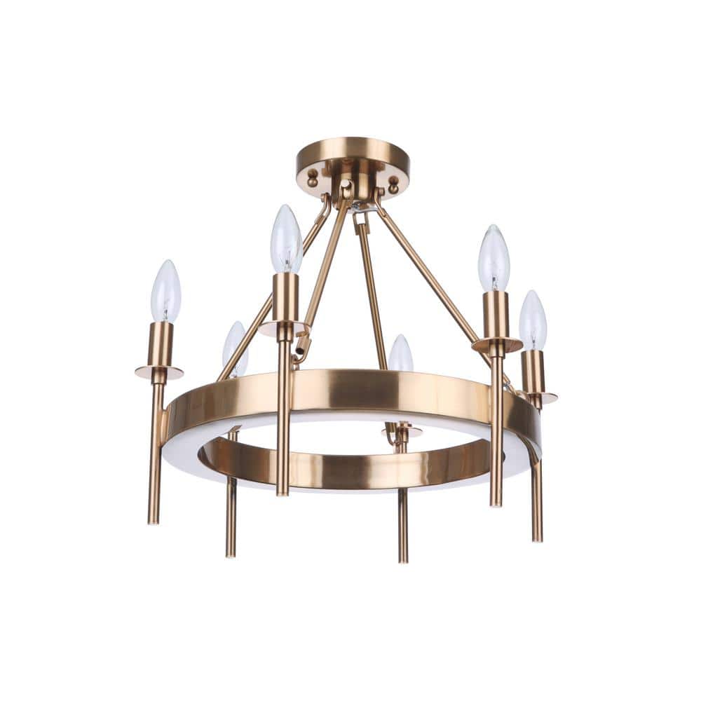 Larrson 17.75 in. 6-Light Satin Brass Finish Transitional Semi Flush Mount Ceiling Light with No Bulbs Included price history on PriceWatchPro