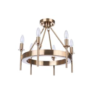 Larrson 17.75 in. 6-Light Satin Brass Finish Transitional Semi Flush Mount Ceiling Light with No Bulbs Included