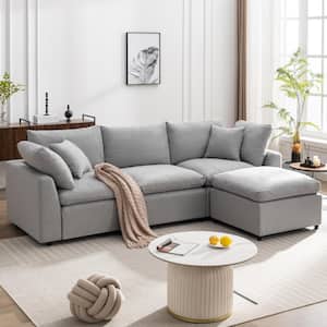 104 in. Polyester L-shaped Modular Sectional Sofa in. Light Gray with Reversible Chaise