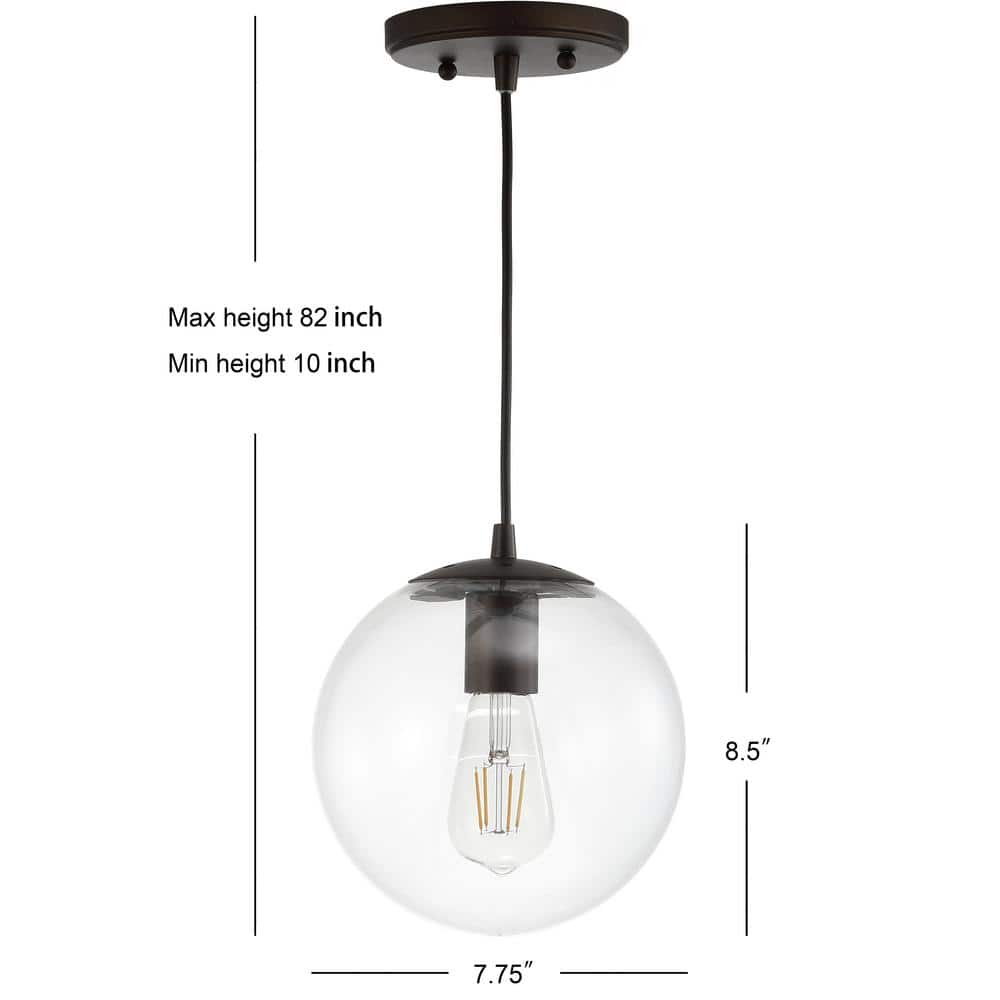 Bleecker Contemporary Globe LED Pendant 7.75" Clear & Oil-Rubbed Bronze