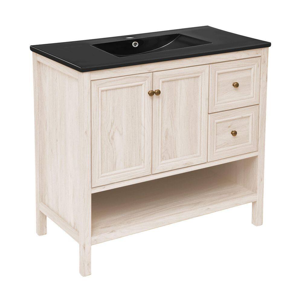 Château 36" White Oak Freestanding Vanity with Black Ceramic Sink