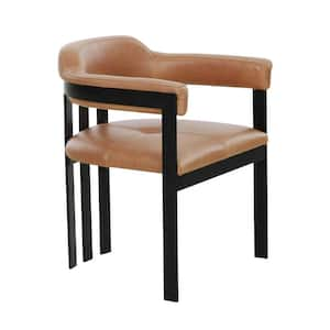 Brown and Black Leather Metal Frame Dining Chair