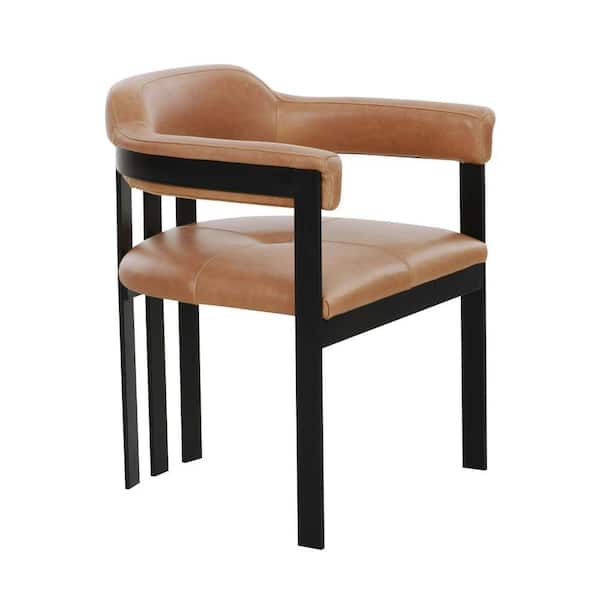 Benjara Brown and Black Leather Metal Frame Dining Chair