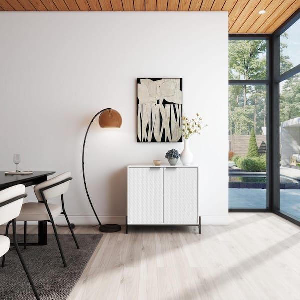 Clihome 2-Door Wooden Accent Storage Cabinet in White 33.1-in W x 31.5-in H Mdf White Freestanding Utility Storage Cabinet
