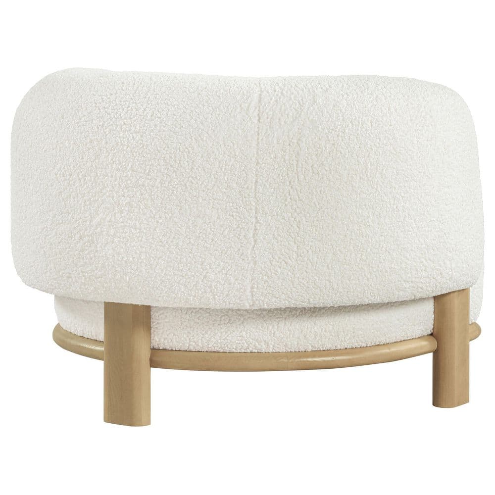 Ivory Boucle Upholstered Barrel Accent Chair with Wooden Legs