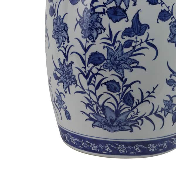 Liv & Skye 18 in. Blue Ceramic Pinwheel Flower Chinoiserie Garden
