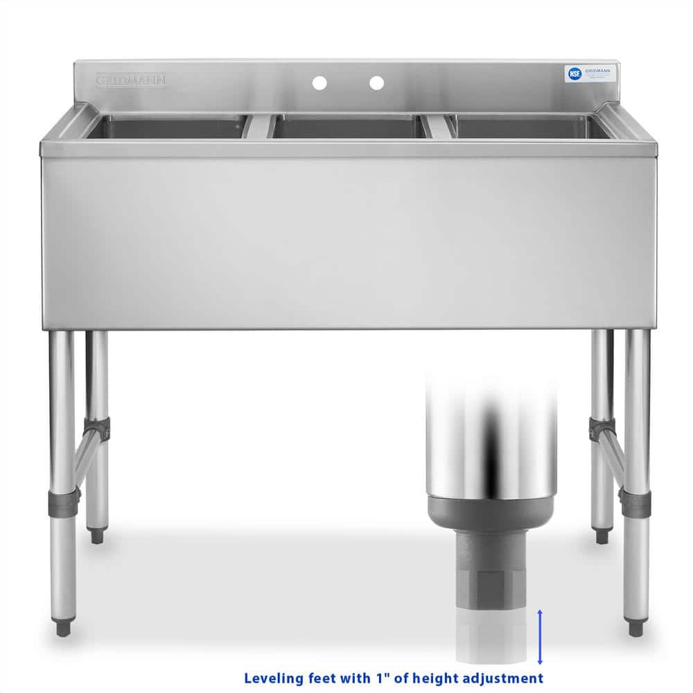 GRIDMANN 3 Compartment Stainless Steel Commercial Bar Sink