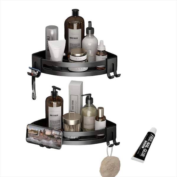 2-Pack Corner Shower Caddy with with Razor Holder, No Drilling Bathroom Shower Organizer Storage, Black