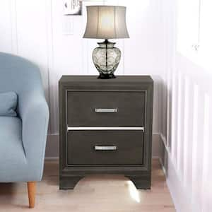 Wooden 2-Drawer Gray Nightstand with Bracket Legs