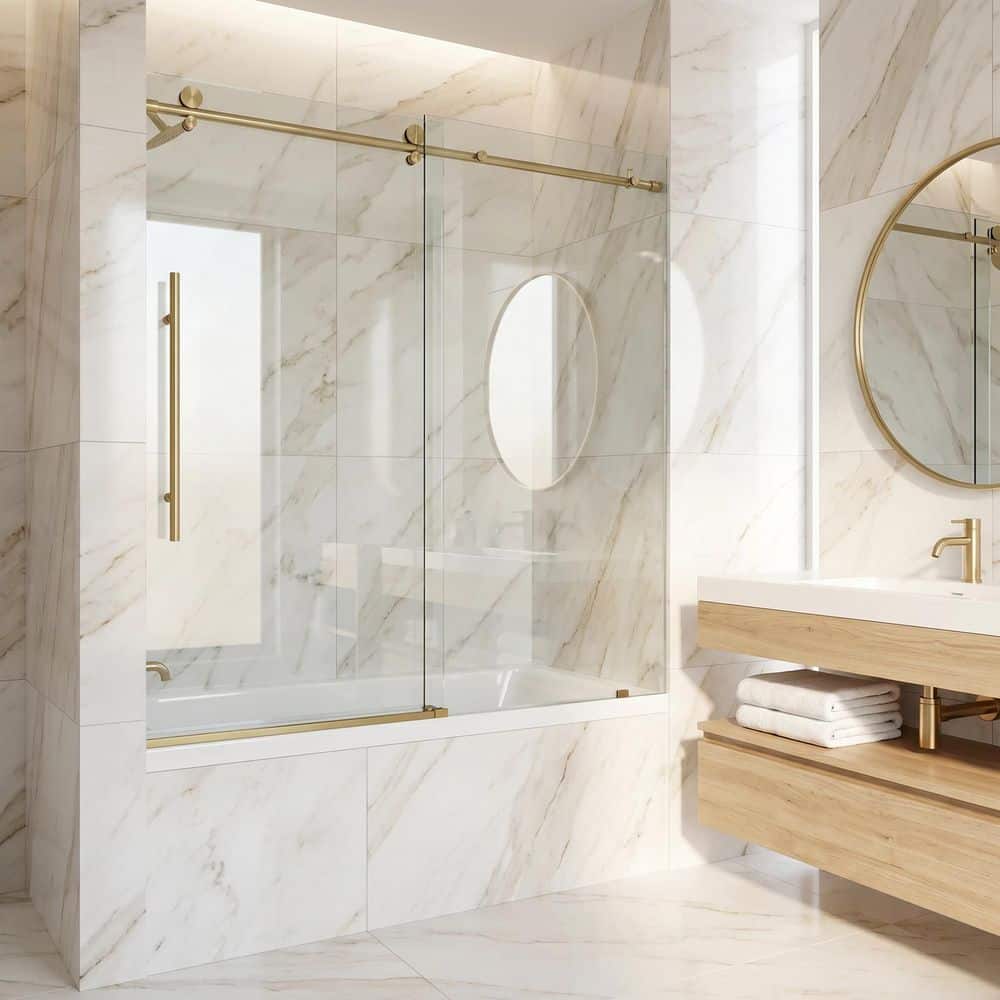 VIGO Elan E-Class 56 to 60 in. W x 66 in. H Sliding Frameless Tub
