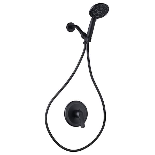 IVIGA Single-Handle 7-Spray Shower Faucet 1.8 GPM with Brass Pressure Balance Rough-In Valve and 70 in. Hose in Matte Black
