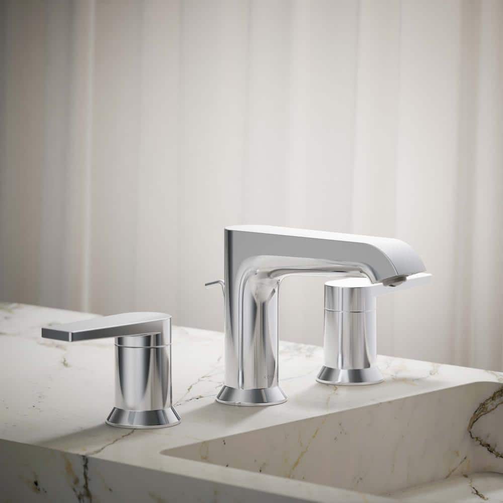 Polished Chrome Minimalist Widespread Bathroom Faucet with Pop-Up Drain