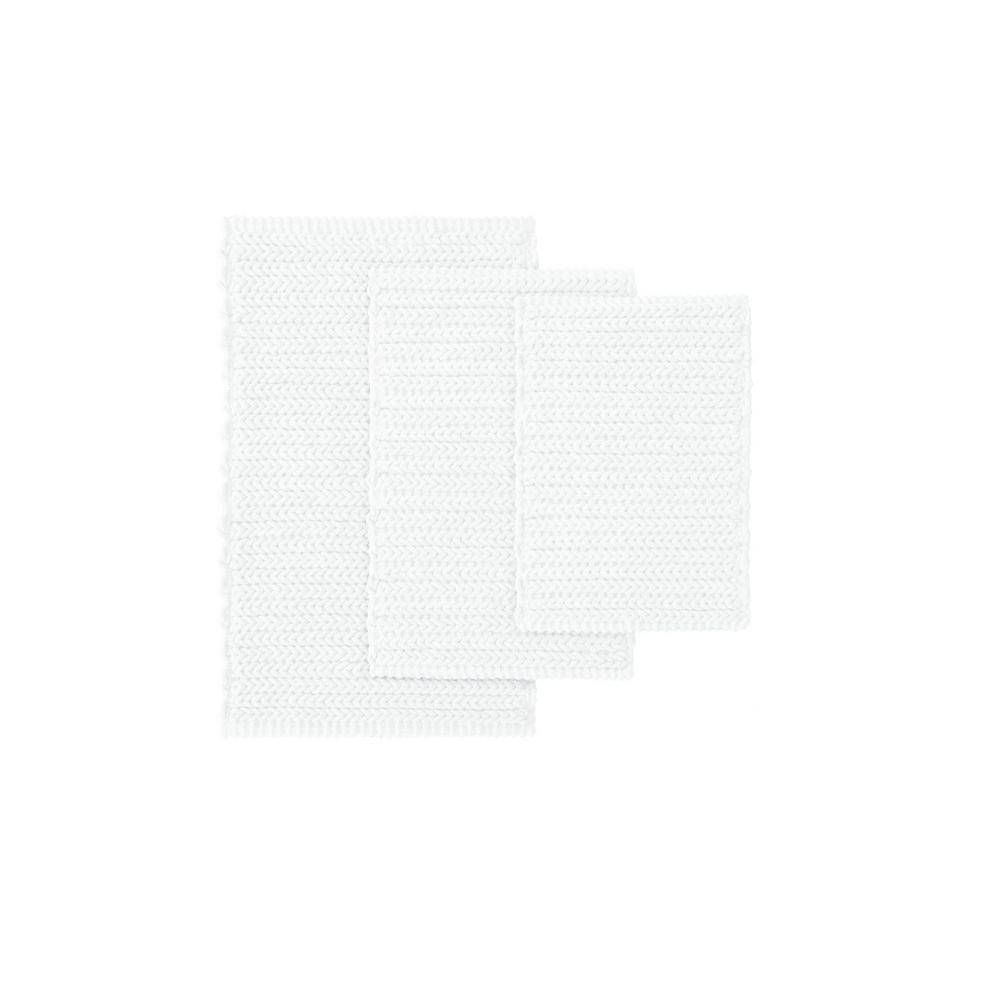 White Cotton Chenille Ribbed Non-Slip Bath Rug