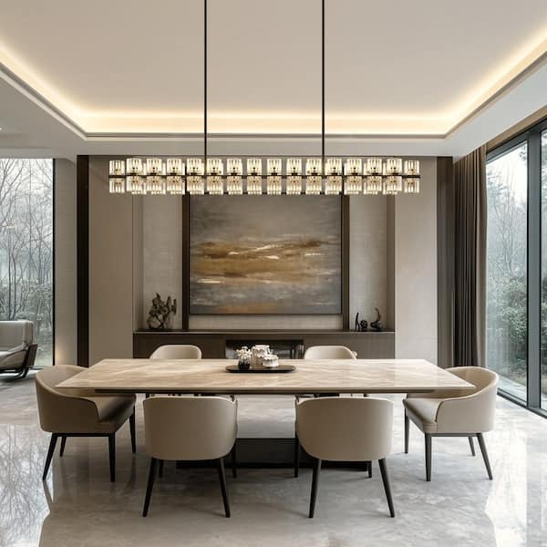 Soo yong YANSUN 53 in. 60-Light Black Rectangular Crystal Chandelier