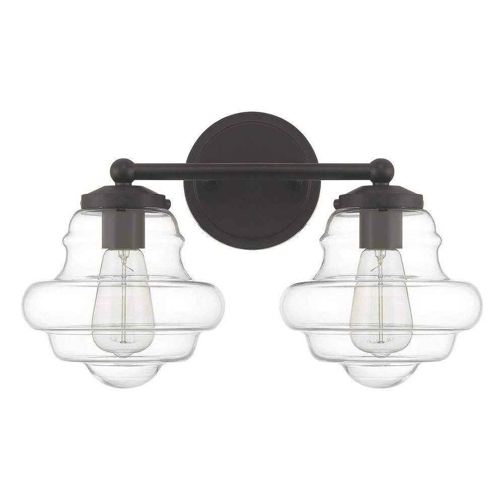 Vintage Schoolhouse Bronze 2-Light Vanity with Clear Glass Shades