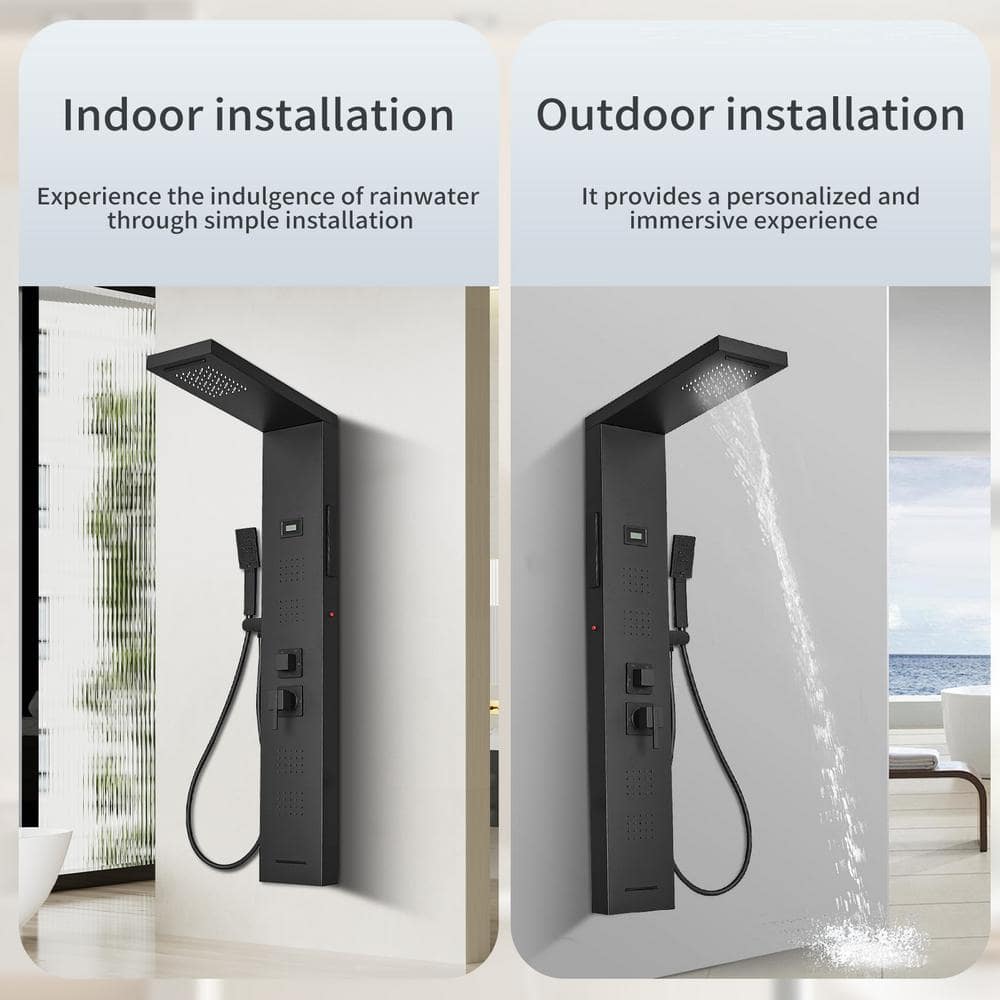 Matte Black 4-Jet Rainfall Shower Panel System with LED Light