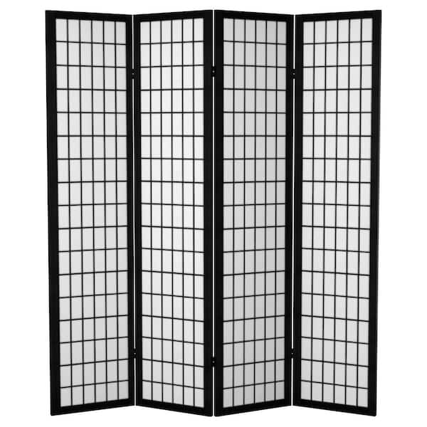 Oriental Furniture 6 ft. Black Canvas Window Pane 4-Panel Room Divider
