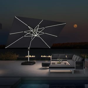 10 ft. x 13 ft. Solar Powered LED Patio Outdoor Cantilever Umbrella Heavy Duty Sun Umbrella in Gray