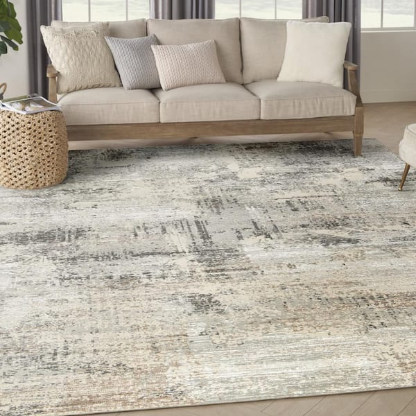 Eco-Friendly Beige Grey 10 ft. x 14 ft. Abstract Contemporary Area Rug