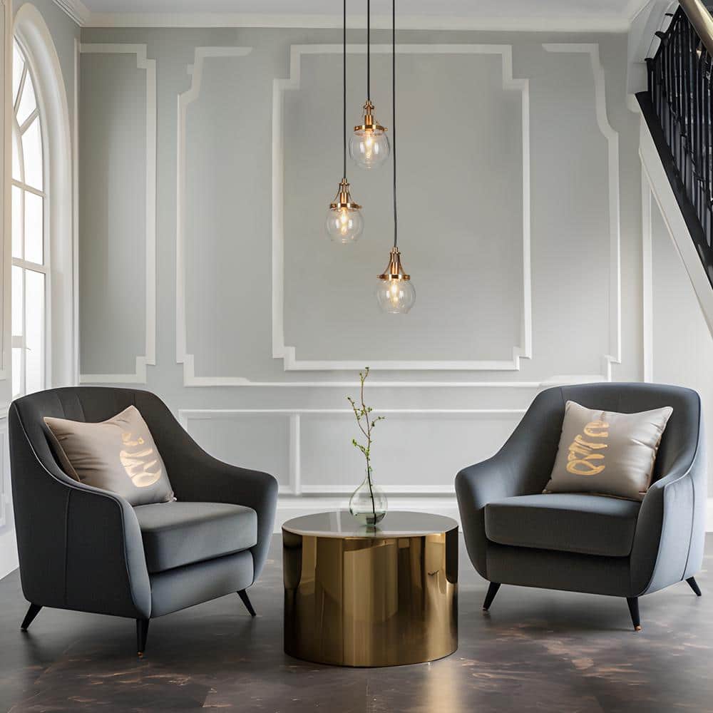Matte Black and Gold 3-Light Glass Pendant Chandelier