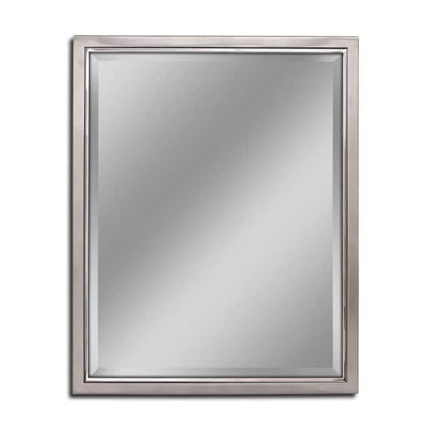 Deco Mirror 24 in. W x 30 in. H Framed Rectangular Beveled Edge Bathroom Vanity Mirror in Brush nickel with chrome inner lip