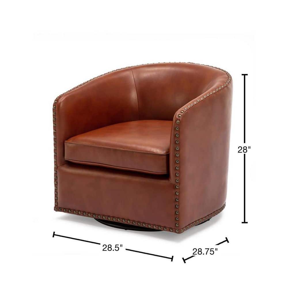 Caramel Faux Leather Swivel Barrel Accent Chair