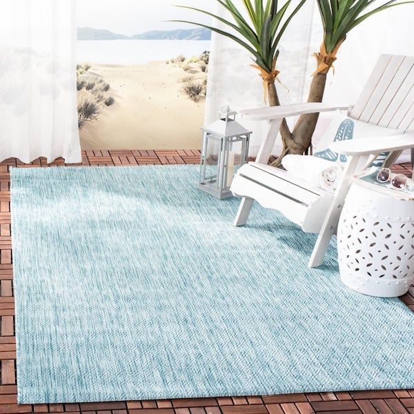 Courtyard Aqua Doormat 2 ft. x 4 ft. Solid Indoor/Outdoor Patio Area Rug
