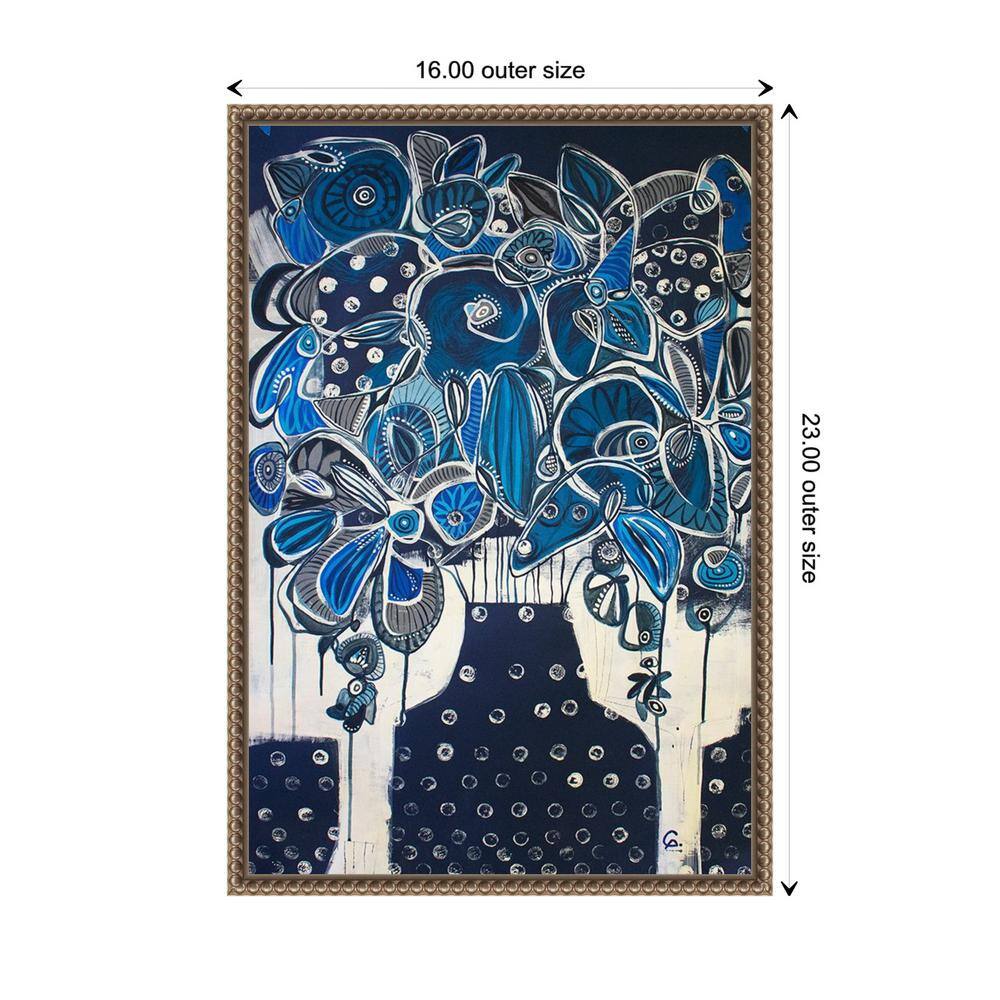 Indigo Floral Abstract Canvas Print with Bronze Floater Frame
