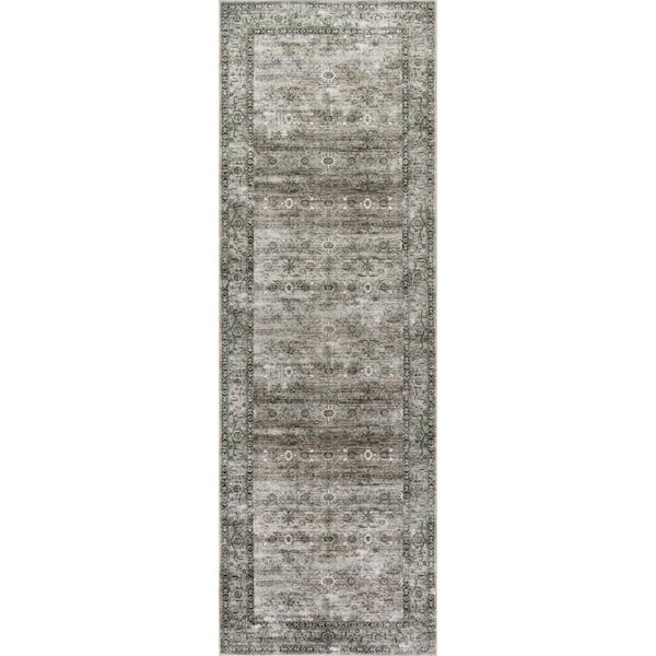 Myrtle Spill Proof Washable Vintage Sage Green 2.6 ft. x 8 ft. Indoor Area Rug