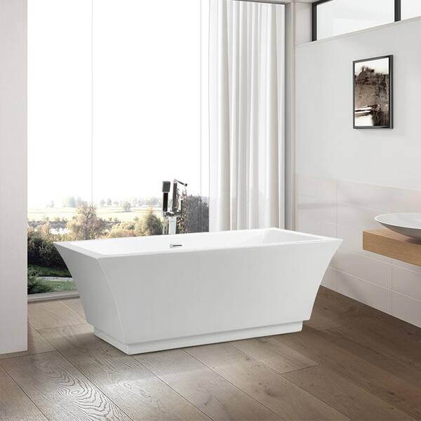 Vanity Art Strasbourg 59 in. Acrylic Flatbottom Freestanding Bathtub in White