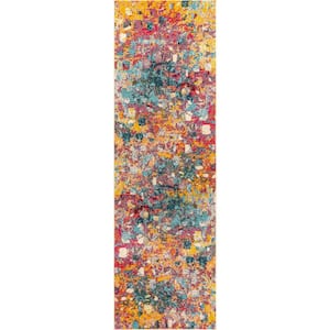 Multi/Yellow 2 ft. x 8 ft. Contemporary POP Modern Abstract Runner Rug