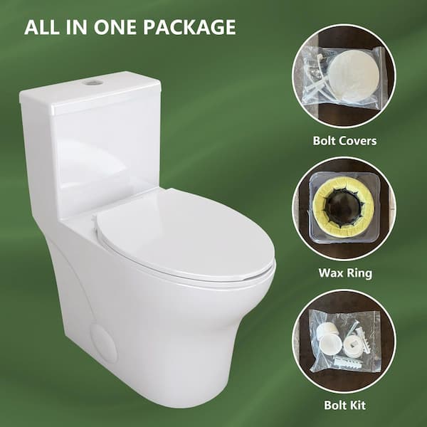 12 in. Rough in 1-Piece 1.1/1.6 GPF Dual Flush Elongated White Round Toilet with 19 in. Chair Soft Close Seat Included