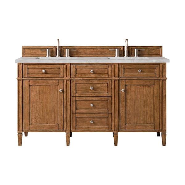 James Martin Vanities Brittany 60.0 in. W x 23.5 in. D x 34.0 in. H Double Bathroom Vanity in Saddle Brown with Victorian Silver Quartz Top