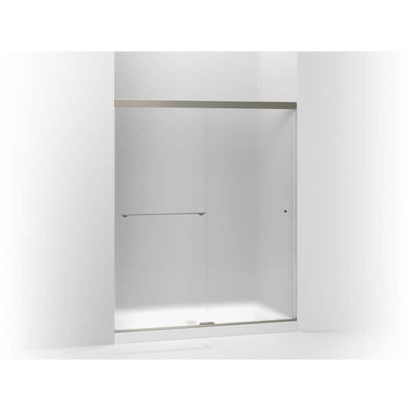 KOHLER Revel 59.625 in. W x 76 in. H Sliding Frameless Shower Door in Anodized Brushed Nickel with Frosted Glass
