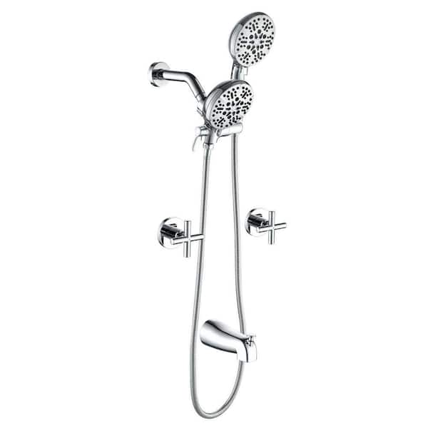 Double Handle 7-Spray Wall Mounted Tub and Shower Faucet 1.8 GPM 2 In 1 Shower System in Polished Chrome Valve Included