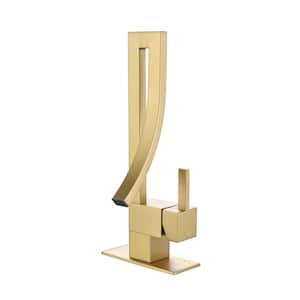 Single-Handle Single-Hole Bathroom Faucet with Deckplate Modern Waterfall Brass Bathroom Basin Taps in Brushed Gold