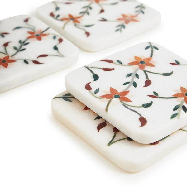 Floral Clay Coasters in White (Set of 4)
