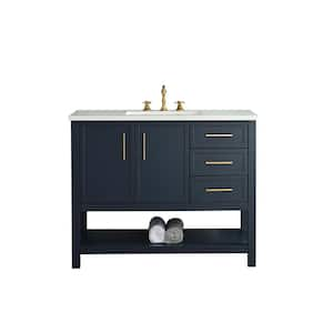 Arlo 42 in. W x 22 in. D x 34 in. H Bath Vanity in Indigo Blue with Engineered Top in Ariston White with White Sink