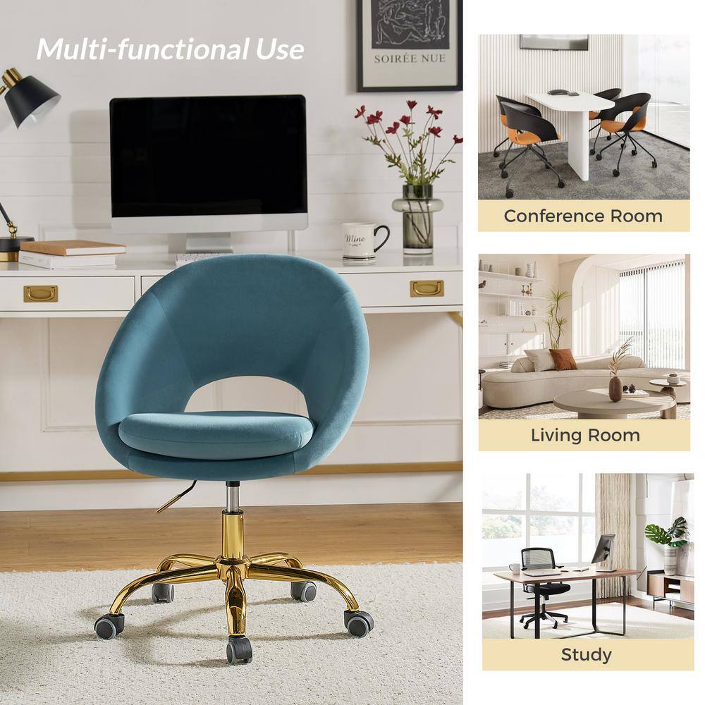 Berta Blue Velvet Swivel Task Chair with Adjustable Height