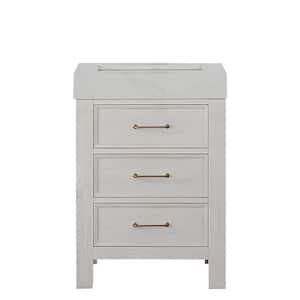 Leon 24 in. W x 22 in. D x 34 in. H Single Freestanding Bath Vanity in Washed White with White Composite Stone Top