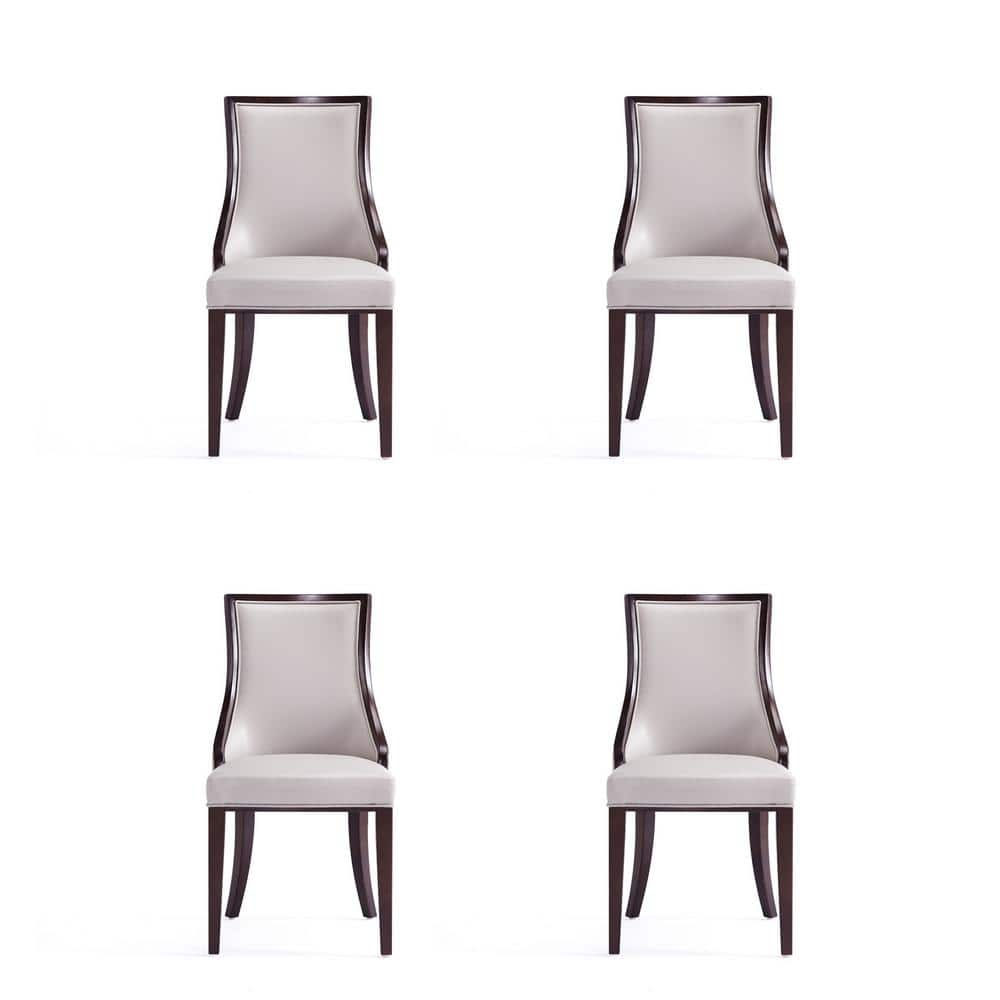 Grand Gray Faux Leather Parsons Dining Chairs with Wood Frame, Set of 4