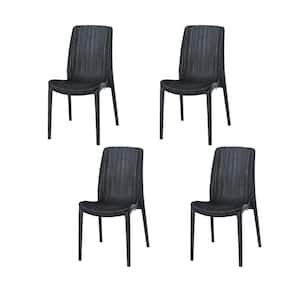 Rue Black Stackable Rattan Outdoor Dining Chair (4-Pack)