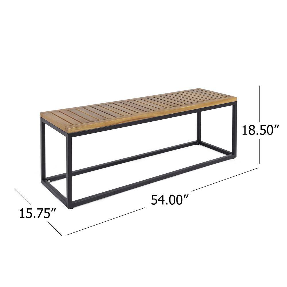 Teak Brown Iron Frame Outdoor Bench, 54-Inch