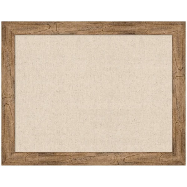 Woodgrain 22 in. x 28 in. Brown Wood Framed Neutral Linen Memo Board